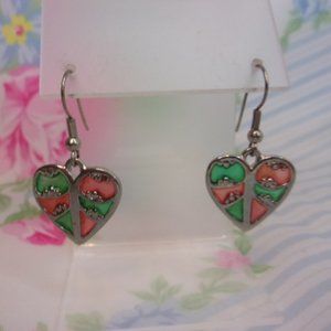 Stained Glass Heart Dangle Pierced Earrings